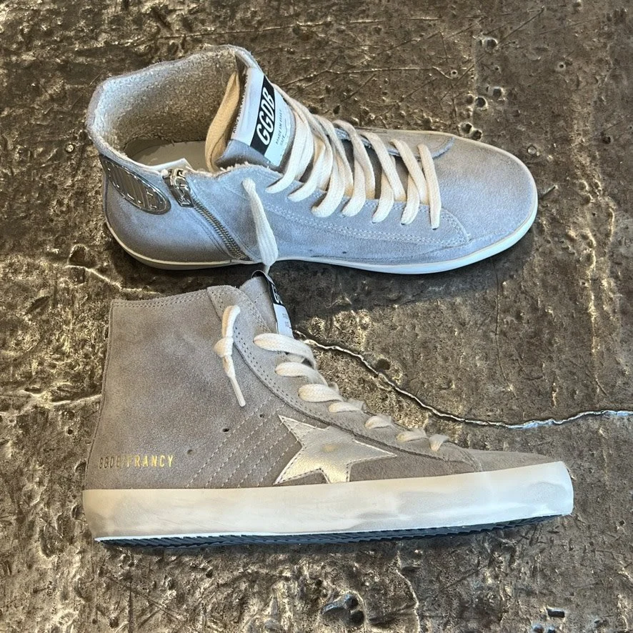 Golden Goose Silver Francy Suede Upper and Silver List Laminated